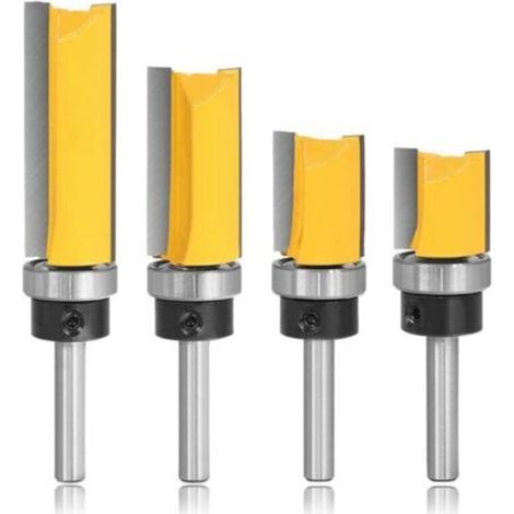 4Pcs 8mm Tige Fraises à Copier Fraise pour Affleurer Droite avec Roulement, Fraise de Copiage à Bois Mèche de Routeur de Garniture Routeur Bit pour Coupe Fraisage Menuiserie (1/5)