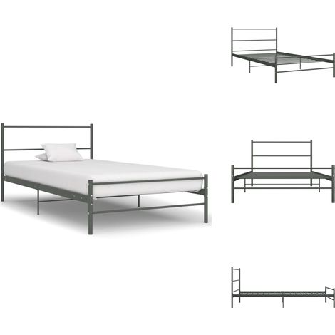 Bettgestell Grau Metall 100 × 200 cm - Metallbettfundament - Singlebett - Bettgestell Grau - Bettrahmen 100x200 - Schlafraumgestaltung (1/5)