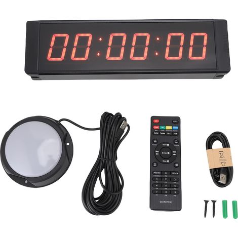 Minuterie de course LED 1,5 pouces, affichage rouge à 6 chiffres, compte à rebours de 12/24 heures avec chronomètre et télécommande (1/5)