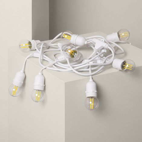 Set Girlande Waterproof 5.5 M Weiss + 8 LED Lampen E27 Filament 4 W 4000K Neutralweiß