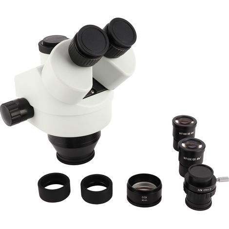 Microscope Trinoculaire 7X-45X avec Oculaire et Objectif 0.5X, Accessoire Stéréo pour Loupe Binoculaire, Jeu de Lentilles Blanche (1/5)