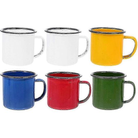 Lot de 6 tasses émaillées à main, style rétro, tasses émaillées colorées, tasses épaisses pour café et lait (1/2)