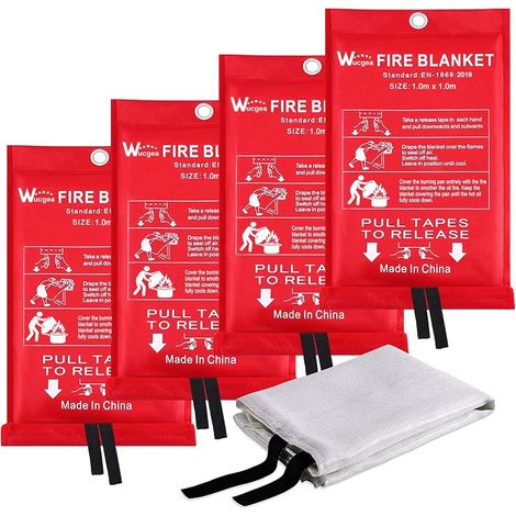 Couverture anti feu de survie - Couverture anti-feu en fibre de verre d'urgence pour la survie protection ignifuge et isolation thermique 1,0m x 1,0m, applicable à Cuisine, Barbecue, Voiture, Camping (1/5)