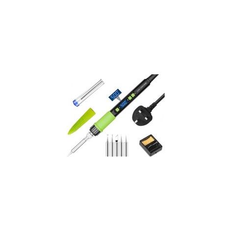 Kit de fer à souder LCD 90 W avec fonction veille automatique Température réglable 180°C-500°C 5 pointes de soudure + support + fil à souder
