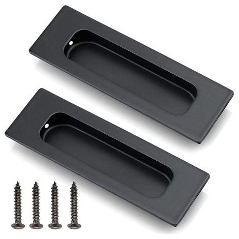 Set di 2 maniglie a incasso in acciaio inox per porte scorrevoli – Maniglia a scomparsa – Maniglie a incasso – Con viti di montaggio – Per porte scorrevoli, armadi, cassetti – Nero (1/4)