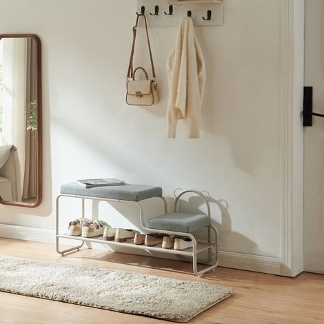 Schuhbank mit Kinderhocker Jässaatka Stahl 100x32x46 cm Grau [en.casa] (1/5)