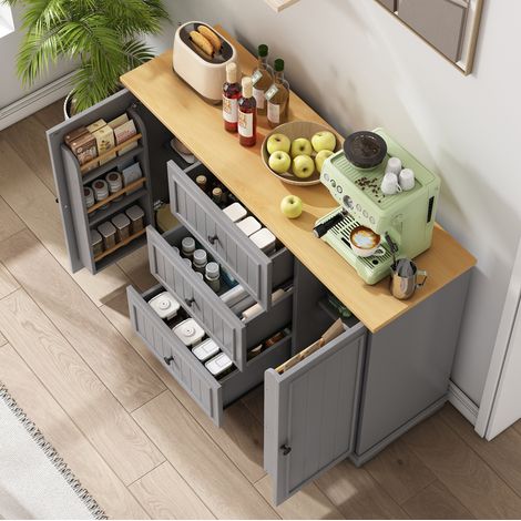 Credenza grigia con 3 cassetti e 2 ante, MDF, 126 x 40 x 86 cm DESVIAE (1/5)