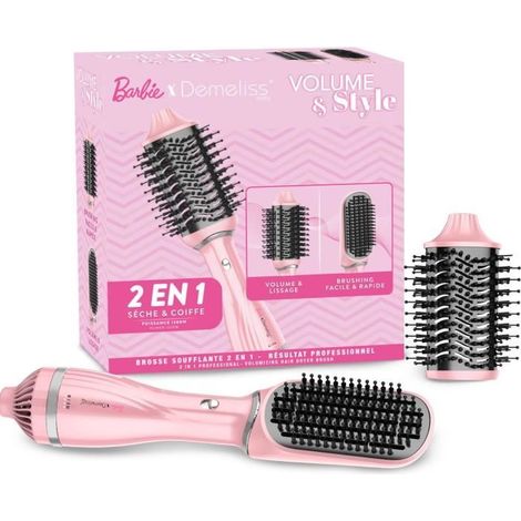 Brosse séchante - DEMELISS - Volume & Style - Édition Barbie - 1200 W - 3 températures - Rose (1/2)