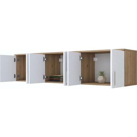 Mobile Pensile Arazzo, 6 Ante, 3 Vani, Apertura Battente, 180x41h cm Marrone Rovere