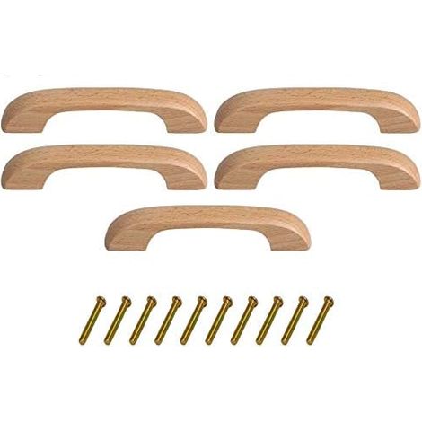 Lot de 5 poignées de cuisine en bois - Boutons et poignées pour meubles, commodes, armoires et tiroirs (1/5)