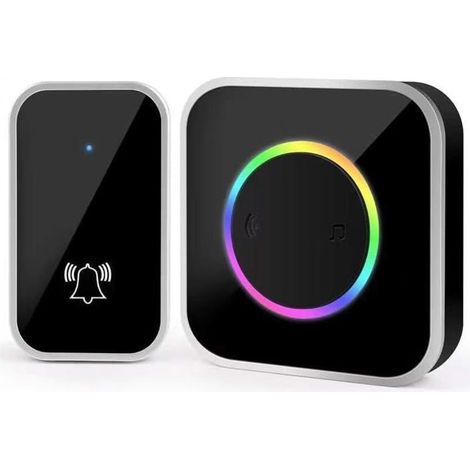 Sonnette de porte sans fil,400M,1 Récepteurs plug-in et 1 émetteur,Étanche,60 mélodies,4 Niveaux Volume,RGB LED (1/5)
