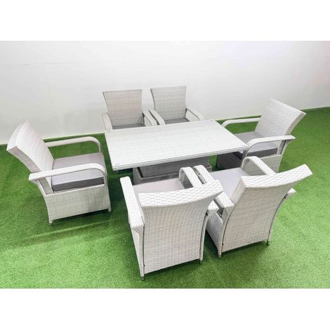 Fimous Outdoor Rattan Garden Furniture Set Patio 6 Chairs Plus Height adjustable dining table Sets Light Grey Mixed (1/5)