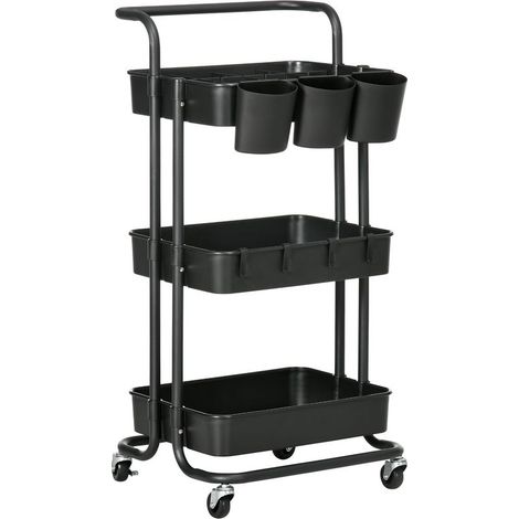 Cart auxiliary to casters, cart of storage multifunctional with hooks and boxes hanging, 42 x 38 x 86,5 cm, black (1/5)