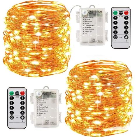Guirlande lumineuse d'extérieur 10m – 100 LEDs à pile – Fonction minuterie avec télécommande – IP65 étanche – Blanc chaud pour Noël et soirées (1/5)