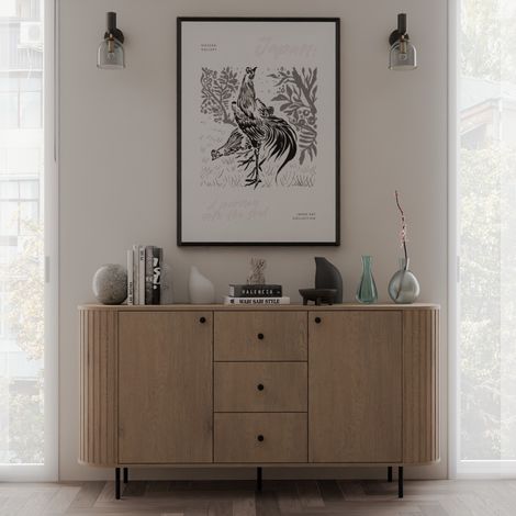 Buffet bas arrondi bois avec tiroirs 165cm LILIO (1/5)