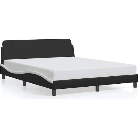 Lit double Lit adulte Cadre de lit Dover noir et blanc 160x200 cm similicuir (1/5)