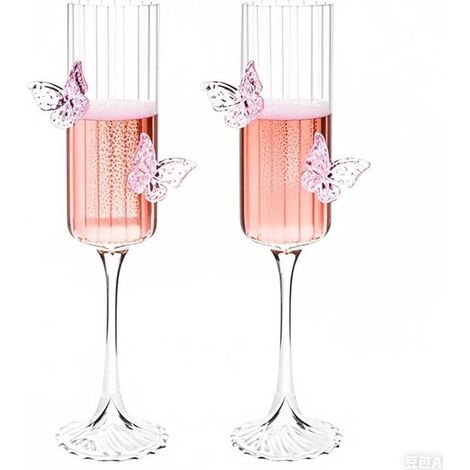 bicchieri da champagne 3D con decorazione a farfalla, decorazione a farfalla rosa, bicchiere da vino a righe, bicchiere da cocktail, 4,3 x 24,3 cm, per casa, bar, matrimonio (1/5)