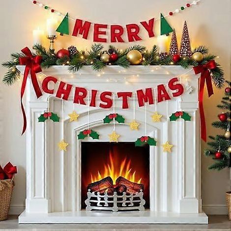 Guirlande de Noël 3D EASY JOY « Joyeux Noël » avec rembourrage en coton et baies rouges, guirlande de Noël en feutrine de 2 m, pré-assemblée et à suspendre. (1/4)