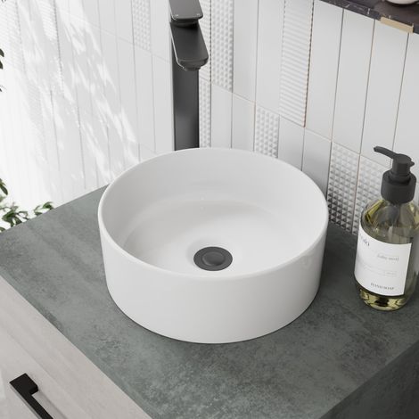 Bathroom Countertop Basin Sink Modern White Gloss Ceramic Round, 300 x 300mm