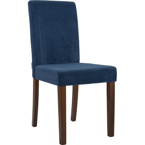 Chaise de salle à manger contemporaine x1 dossier haut en velours côtelé bleu et pieds en bois foncé 100007250
