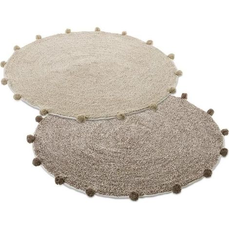 Tapis rond - JUANIO - Lot de 4 - Coton 100% - Ø80 cm - Beige/Marron (1/4)