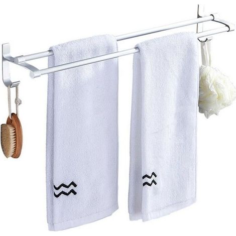 Porte Serviette Mural - Aluminium - Sans Perforations - 60cm 2 Barre