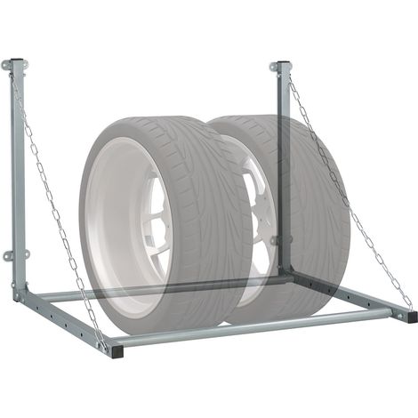 Relaxdays – Étagère à pneus télescopique murale pour 4 roues – Acier gris – Charge max 90 kg – Dimensions ajustables H 70,5 cm x P 73 cm