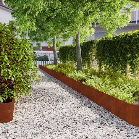 Bordure de Pelouse de Jardin en Acier Patiné Aspect Rouillé Lot de 20 Pièces 103 x 25 cm - PANGIVO (1/5)