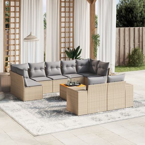 Salon de jardin modulable 10 pièces beige en résine tressée avec coussins, 90.22kg - PANGIVO (1/3)
