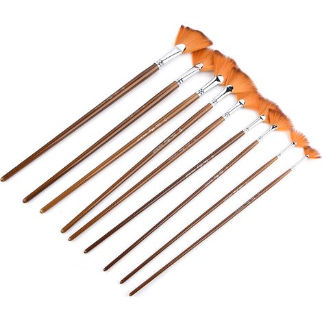 Ensemble de 9 pinceaux en nylon marron, tube en alliage d'aluminium, forme éventail, outil de dessin et de peinture artistique (1/5)
