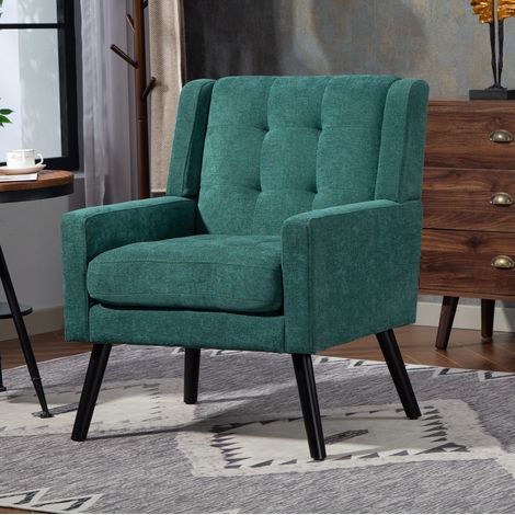 Poltrona 68x76x88 cm verde retrò, capitonné, cuscino spesso, gambe in legno, effetto lino MEUBLIV (1/5)