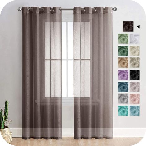 Rideau Voilage 150x250cm à Oeillet Semi-Transparent Décorations d'intérieur de Fenêtre de Salon Moderne Chambre Cuisine Balcon Baie Vitrée Léger, Brun 2 Pièce