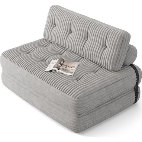 Divano Bealife Divano Letto a 2 Posti con Schienale Senza Installazione Velluto Cotelato Cuscino Lungo Grigio 130 x 90 cm (1/5)