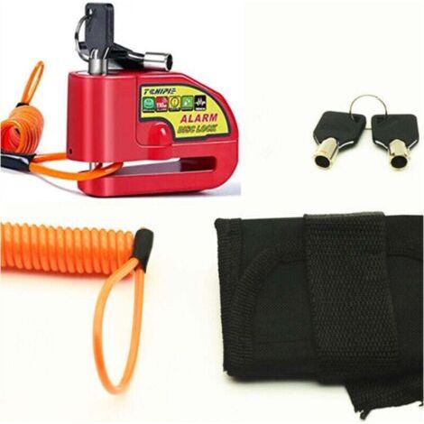 Antivol de disque de moto avec alarme 110 dB, alarme antivol de disque de moto pour moto/vélo/scooter, 2 clés, câble d'alerte de 1,5 m,rouge (1/4)