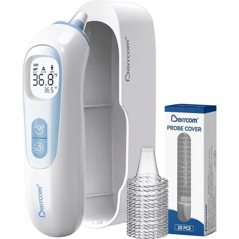 Thermomètre Auriculaire Haute Précision, Thermomètre Médical Avec Technologie de Sonde Préchauffée Pour Adultes et Bébés, Guide de Température par Tranche d'âge, Lecture Instantanée (1/5)