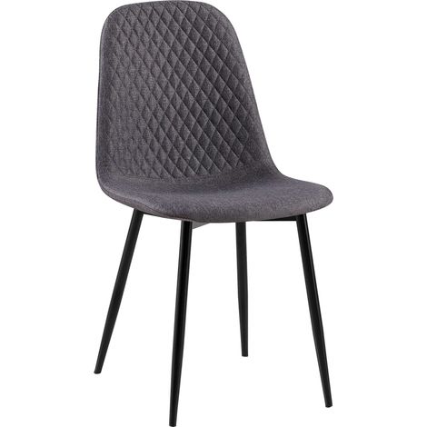 Chaise de salle à manger x1 coutures décoratives losanges assise en tissu gris foncé pieds métal noir mat 100007272 (1/5)