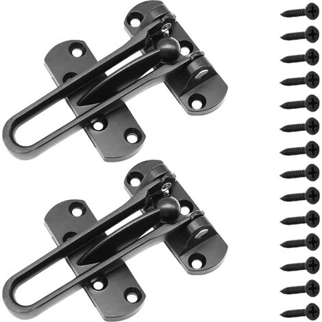 Lot de 2 verrous de porte avant en alliage pour porte de sécurité automatique - Entrebâilleur de sécurité - Fermoir à rabat pour maison et hôtel (noir) (1/5)