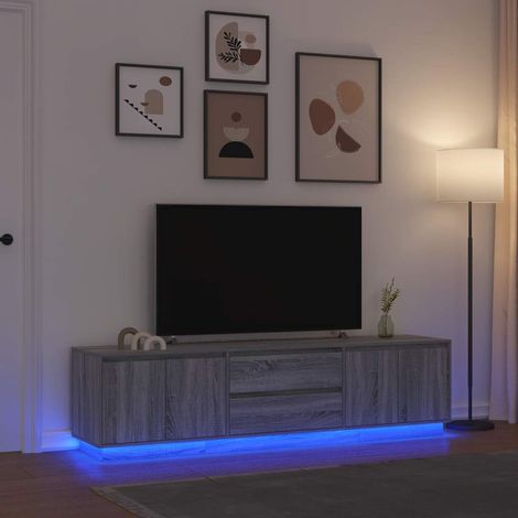 vidaXL Meuble TV avec lumières LED sonoma gris 193,5x41x50 cm