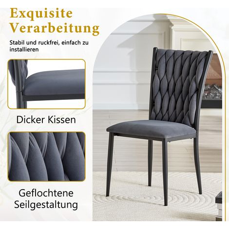 Fauteuil de salle à manger en velours gris foncé, dossier haut matelassé, pieds en métal robuste, assise rembourrée confortable pour cuisine et salle à manger (1/5)