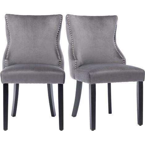 Chaises salle à manger velours gris bois massif capitonné lot 2