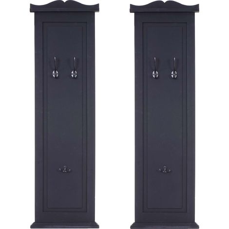 Set 2 appendiabiti da parete a pannello con 3 ganci 109 x 28 x 4 cm in legno verniciato grigio scuro 040007422