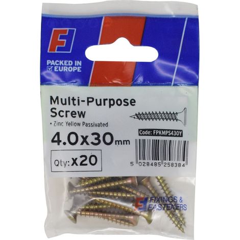 ForgeFix FPKMPS430Y Multi-Purpose Pozi Screw CSK ST ZYP 4.0 x 30mm ForgePack 20