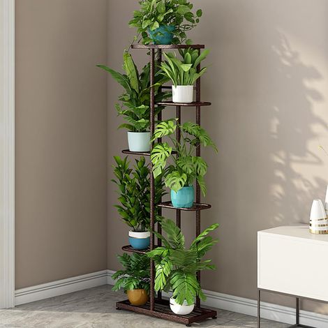 Support D’étagère à Plantes D’angle 6 Niveaux, Présentoir Haut, 7 Pots, Intérieur/Extérieur, Balcon, Salon, Jardin, Finition or gold (1/5)