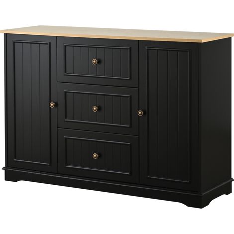 Buffet moderne et élégant avec 3 tiroirs et portes type réfrigérateur, meuble buffet pour salle à manger, salon et entrée (noir) (1/5)