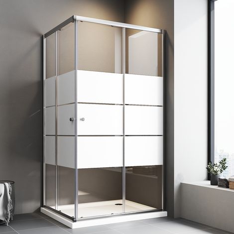 100x100x185cm Milchglas Duschkabine Eckeinstieg mit Doppel Schiebetüren 6mm ESG Glas Duschabtrennung Dusche Duschschiebetür, Höhe: 185cm (1/4)