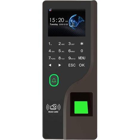 Pointeuse Machine de présence d'empreintes digitales de 2,4 pouces Mot de passe Carte RFID Téléphone portable Ouvre l'écran couleur Serrure de porte biométrique Enregistrement du temps pour les employ