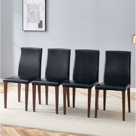 Juego de 4 sillas de comedor negras de polipiel PU, patas metálicas efecto nogal HAVRYA (1/5)