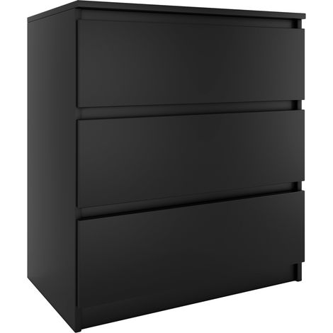 Topeshop – Commode scandinave 3 tiroirs 77x70x40 cm – Meuble de rangement en panneaux stratifiés – Noir – Pour chambre ou salon