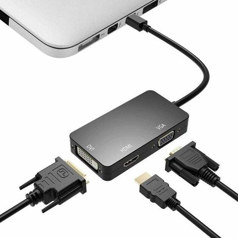 Adaptateur Thunderbolt 3 En 1 Mini DisplayPort Vers HDMI DVI VGA Noir Compatible Mac PC (1/3)