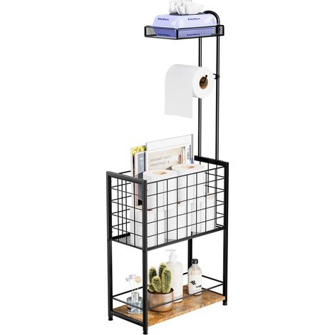 Freestanding Toilet Paper Holder – 4-Tier Freestanding Toilet Roll Holder with Large Storage Basket, Mega Roll Storage Rack for Extra Rolls and Magazines (1/5)